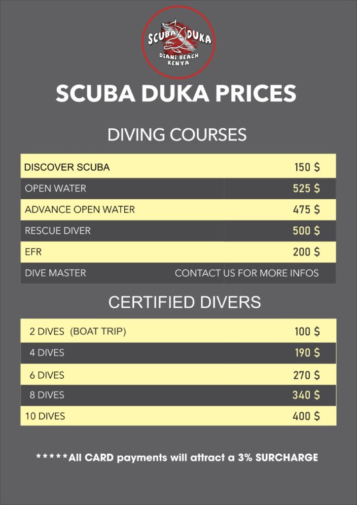 Scuba Duka Price List